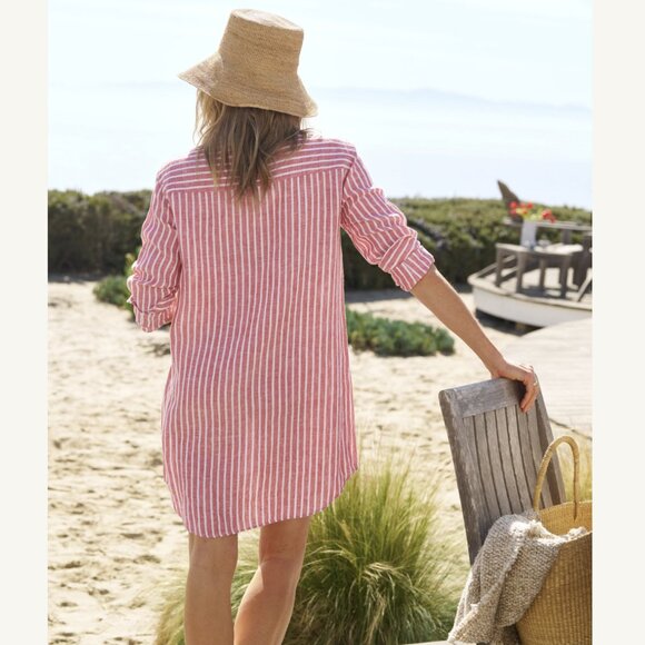 Frank & Eileen - Mary Woven Button Up Linen Dress Size: L Red and White Stripe - Picture 10 of 16